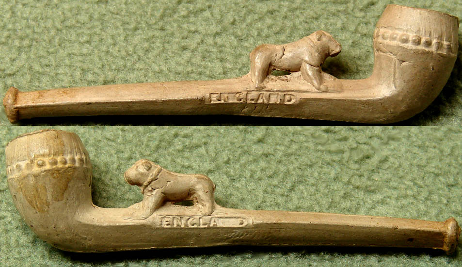 Old Unused Miniature English Bull Dog Clay Tobacco Pipe