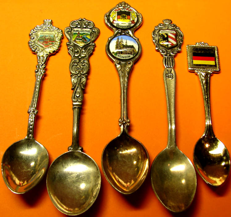 (5) Different Old Germany Advertising Souvenir Miniature Collector Spoons