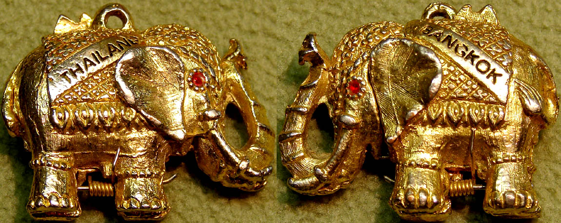 Old Metal Bangkok Thailand Advertising Souvenir Secret Compartment Elephant Necklace Pendant Charm