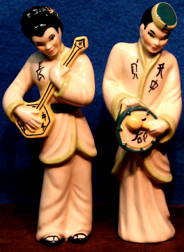 (2) Different Old Ceramics Art Studio Japanese Musician Ceramic Figurines