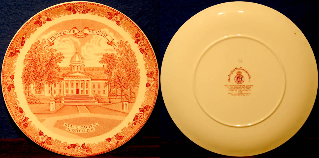 Colorful Old Montpelier Vermont State Capitol Old English Straffordshireware Plate
