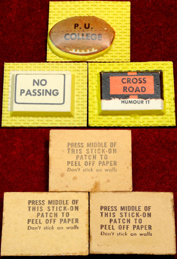 (3) Different Scarce Unused 1968 Cracker Jack Pop Corn Confection Jive Patch Plastic Vacuform Sticker Prizes