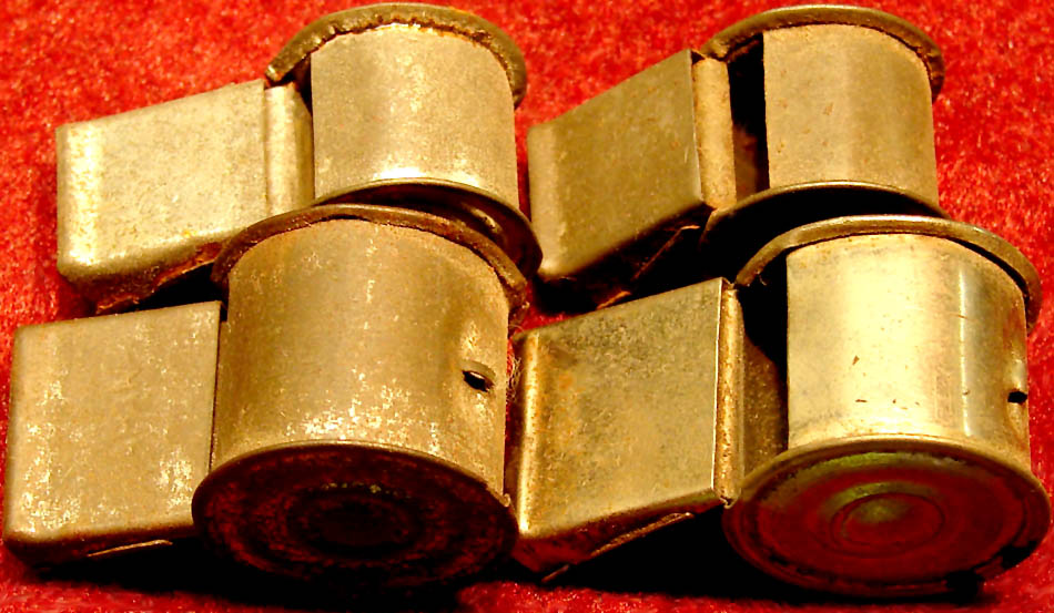 (4) 1930s Cracker Jack Pop Corn Confection Embossed Tin Metal Toy Prize Whistles