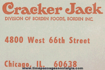 Large Old Unused Cracker Jack / Borden Inc. Correspondence Envelope
