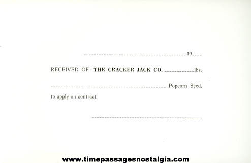 Old Unused Cracker Jack Company Popcorn Seed Reciept