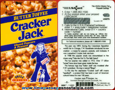 Unused 1997 Butter Toffee Cracker Jack Advertising Phone Card