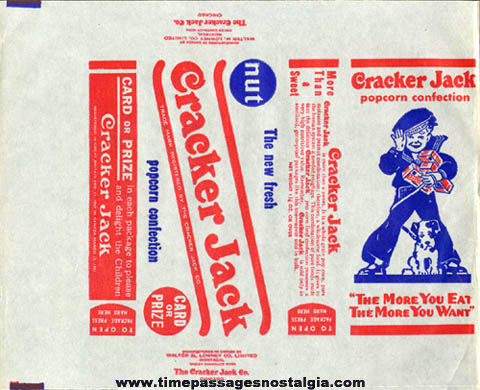 1940s - 1950s Unused Cracker Jack Box Wrapper / Label