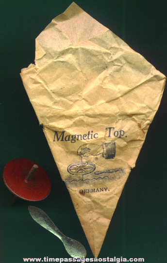 Old Cracker Jack Pop Corn Confection Magnetic Metal Toy Prize Spinner Top with Envelope
