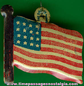 Old Unused American Flag Cracker Jack Pop Corn Confection Lithographed Tin Toy Prize Patriotic Pin