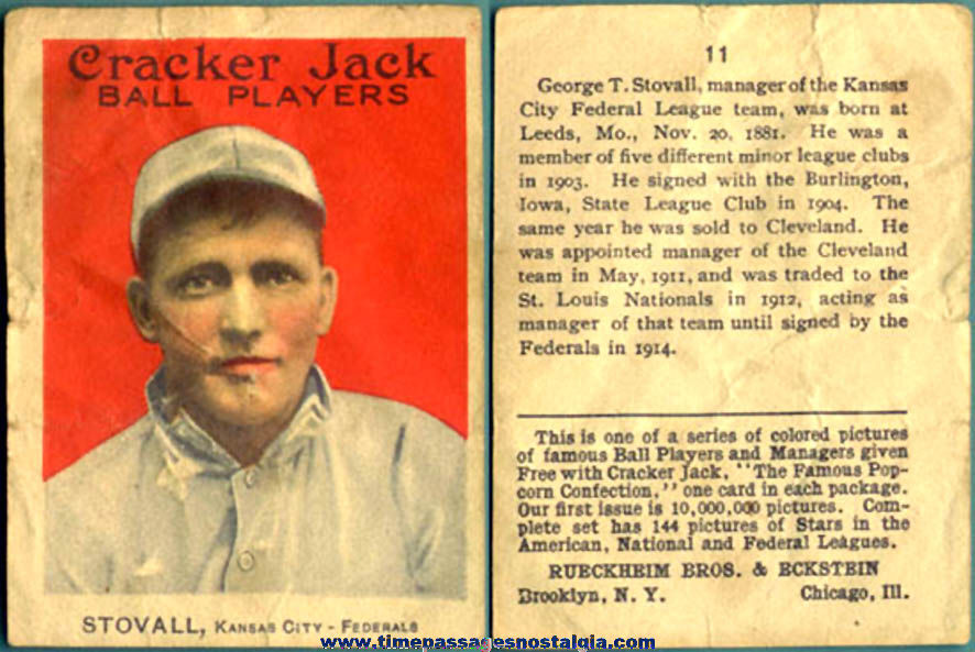 1914 Cracker Jack Baseball Card George T. Stovall of the Kansas City Federals