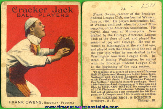1915 Cracker Jack Baseball Card Frank Owens of the Brooklyn Federals