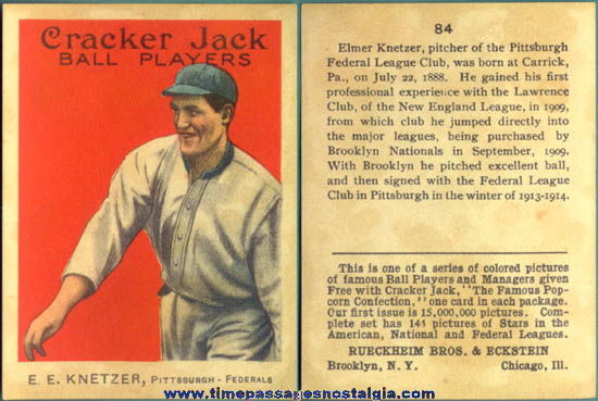 1914 Cracker Jack Baseball Card Elmer E. Knetzer of the Pittsburgh Federals