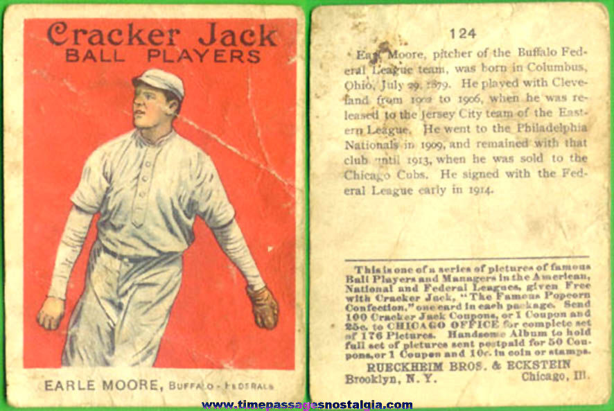 1915 Cracker Jack Baseball Card Earle Moore of the Buffalo Federals