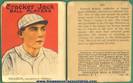 1915 Cracker Jack Baseball Card (Copy???) Edward Rousch of the Indianapolis Federals