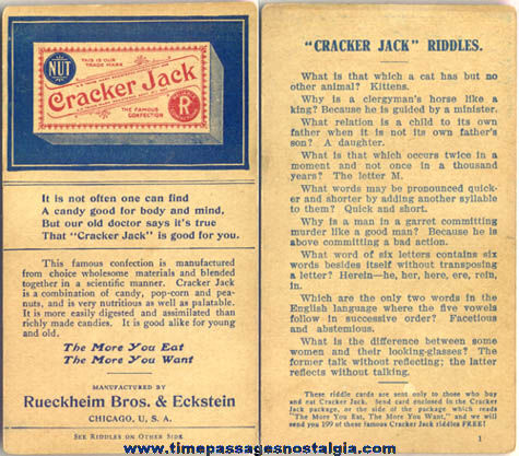1910s Cracker Jack Advertising Premium / Prize Riddle Card #1