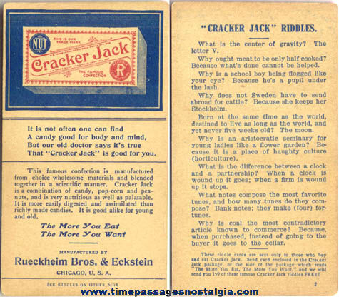 1910s Cracker Jack Advertising Premium / Prize Riddle Card #2