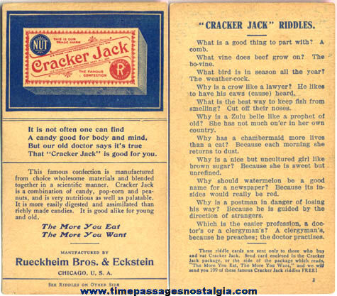 1910s Cracker Jack Advertising Premium / Prize Riddle Card #3