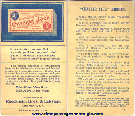 1910s Cracker Jack Advertising Premium / Prize Riddle Card #5