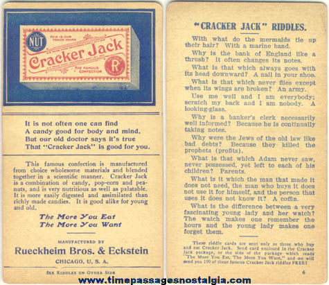 1910s Cracker Jack Advertising Premium / Prize Riddle Card #6