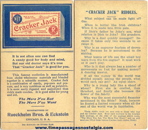 1910s Cracker Jack Advertising Premium / Prize Riddle Card #8