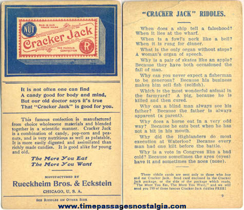 1910s Cracker Jack Advertising Premium / Prize Riddle Card #9