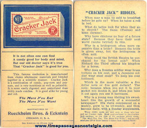 1910s Cracker Jack Advertising Premium / Prize Riddle Card #10