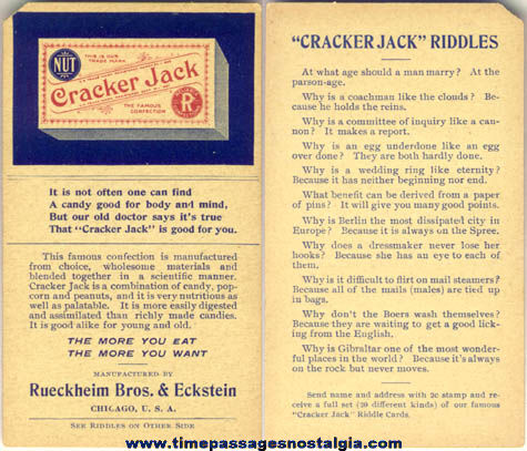 1910s Cracker Jack Advertising Premium / Prize Riddle Card #11