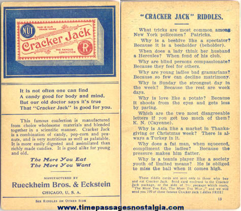 1910s Cracker Jack Advertising Premium / Prize Riddle Card #13