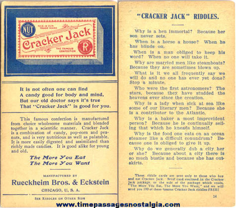 1910s Cracker Jack Advertising Premium / Prize Riddle Card #14