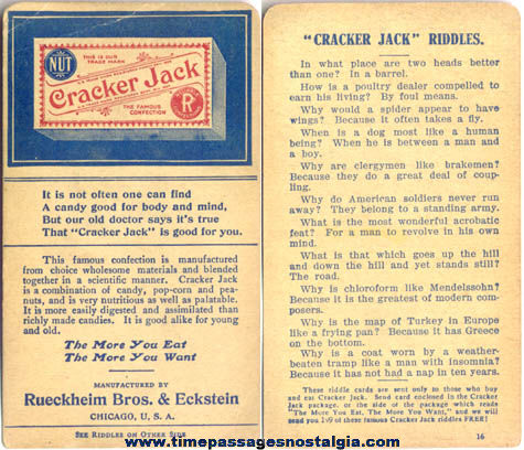 1910s Cracker Jack Advertising Premium / Prize Riddle Card #16