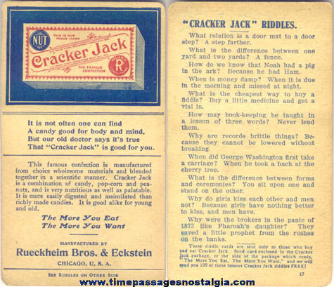 1910s Cracker Jack Advertising Premium / Prize Riddle Card #17