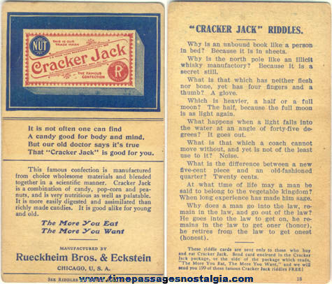 1910s Cracker Jack Advertising Premium / Prize Riddle Card #18