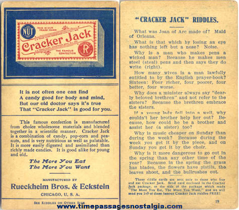 1910s Cracker Jack Advertising Premium / Prize Riddle Card #19