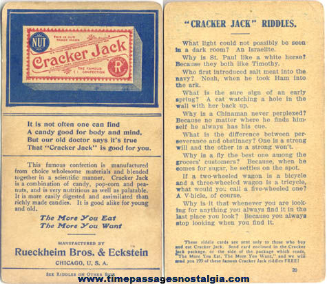 1910s Cracker Jack Advertising Premium / Prize Riddle Card #20