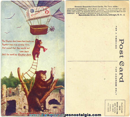 1907 Cracker Jack Bears Advertising Premium / Prize Post Card #1