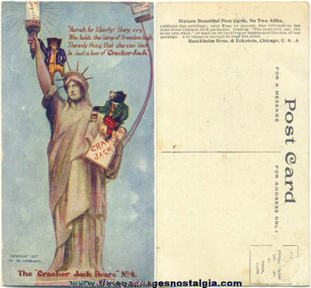 1907 Cracker Jack Bears Advertising Premium / Prize Post Card #4