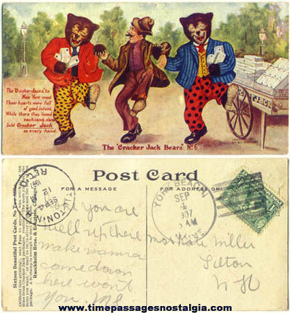 1907 Cracker Jack Bears Advertising Premium / Prize Post Card #6