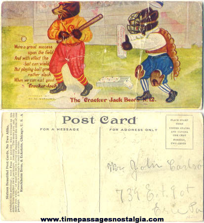 1907 Cracker Jack Bears Advertising Premium / Prize Post Card #12