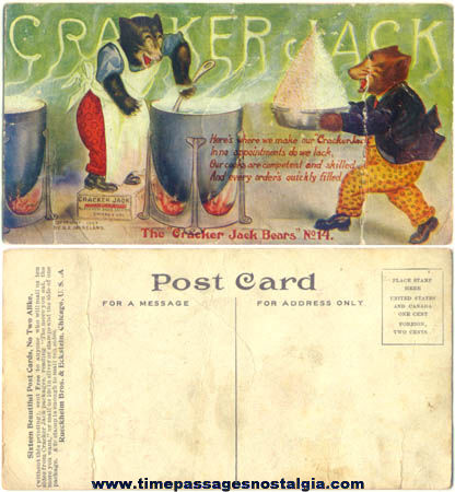 1907 Cracker Jack Bears Advertising Premium / Prize Post Card #14