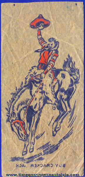Old Cracker Jack Iron On Transfer Premium / Prize of an American Cowboy