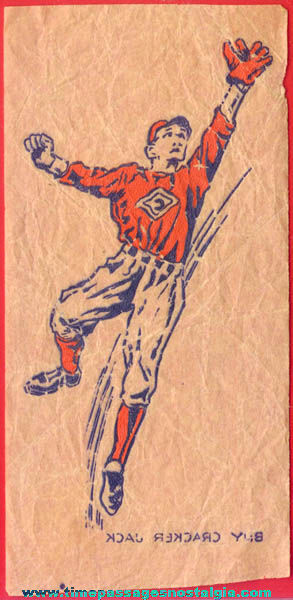 Old Cracker Jack Iron On Transfer Premium / Prize of a Baseball Player