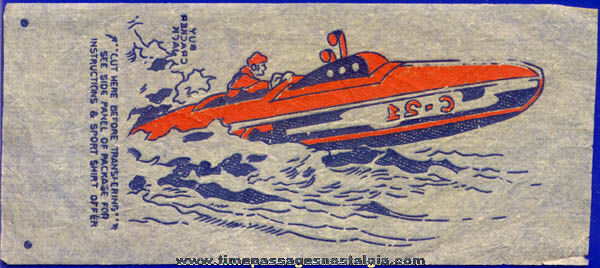 Old Cracker Jack Iron On Transfer Premium / Prize of a Speed Boat