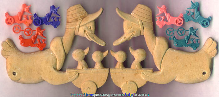 1960s Cracker Jack Mother Goose Prize Prototype Carving With (6) Snap Together Prizes