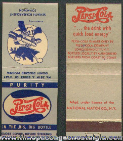 Old Pepsi Cola & Walt Disney Military Insignia Match Book Cover