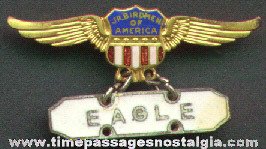 Scarce 1930’s JUNIOR BIRDMEN OF AMERICA Enameled Brass Wings Badge With Rank Bar