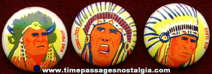 (3) Premium Native American Indian Pin Back Buttons