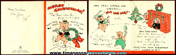 1930’s Hall Brothers Walt Disney Enterprises Three Pigs Christmas Card