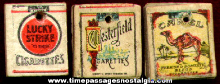 (3) Old Miniature Cigarette Pack Advertising Charms