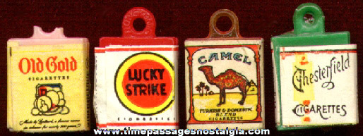 (4) Old Miniature Cigarette Pack Advertising Charms