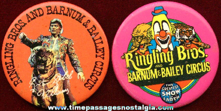 (2) Different Ringling Brothers & Barnum & Bailey Circus Pin Back Buttons